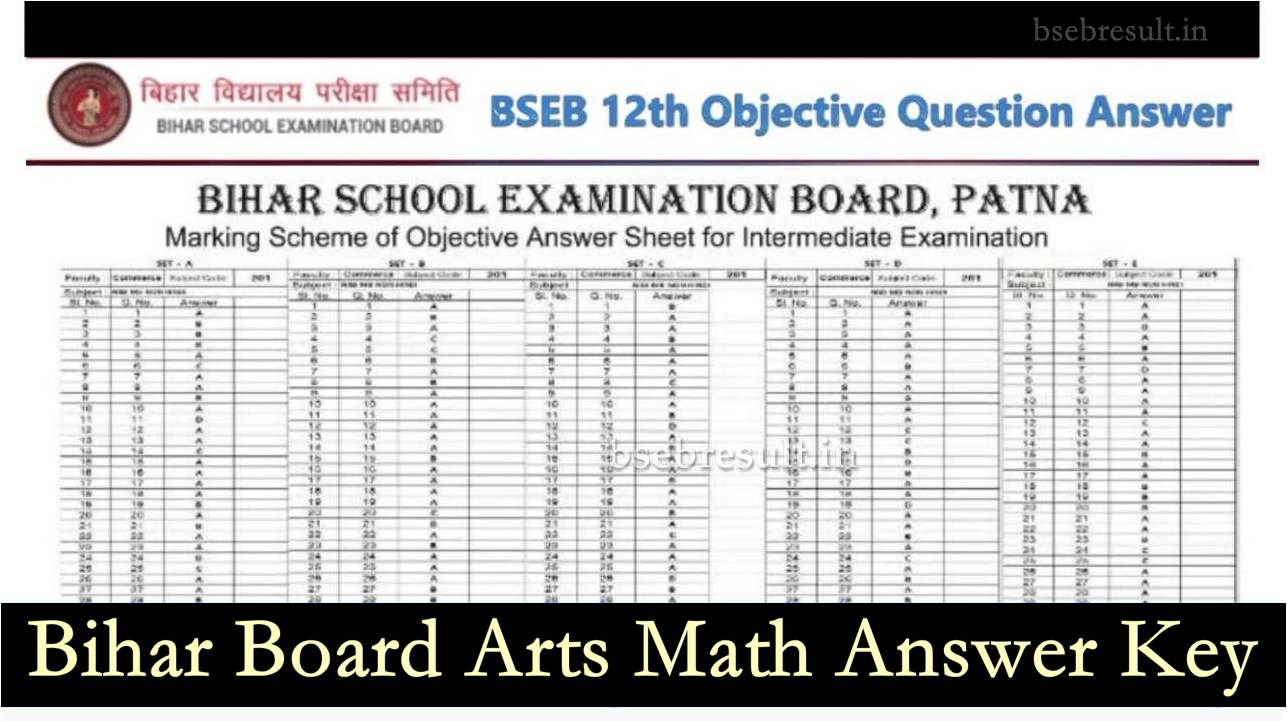 Bihar Board Arts Math Answer Key 2022