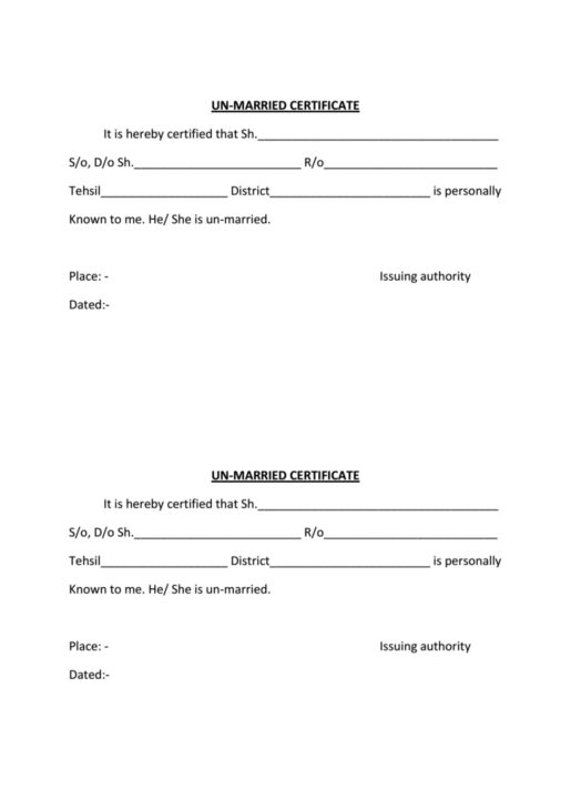 Unmarried Certificate PDF Download