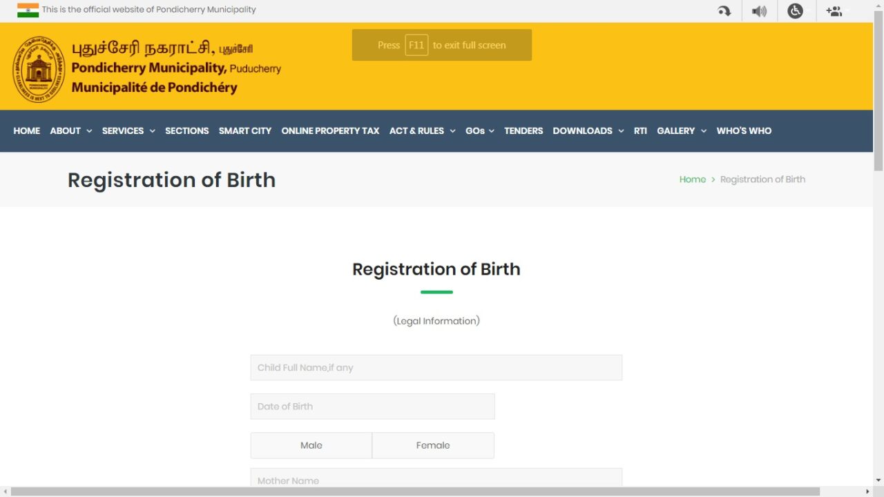 Pondicherry Birth Certificate Status