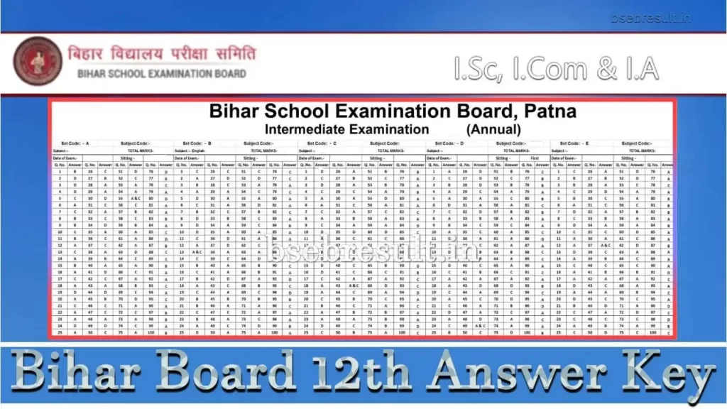 bihar board 12th answer key 2023 pdf download