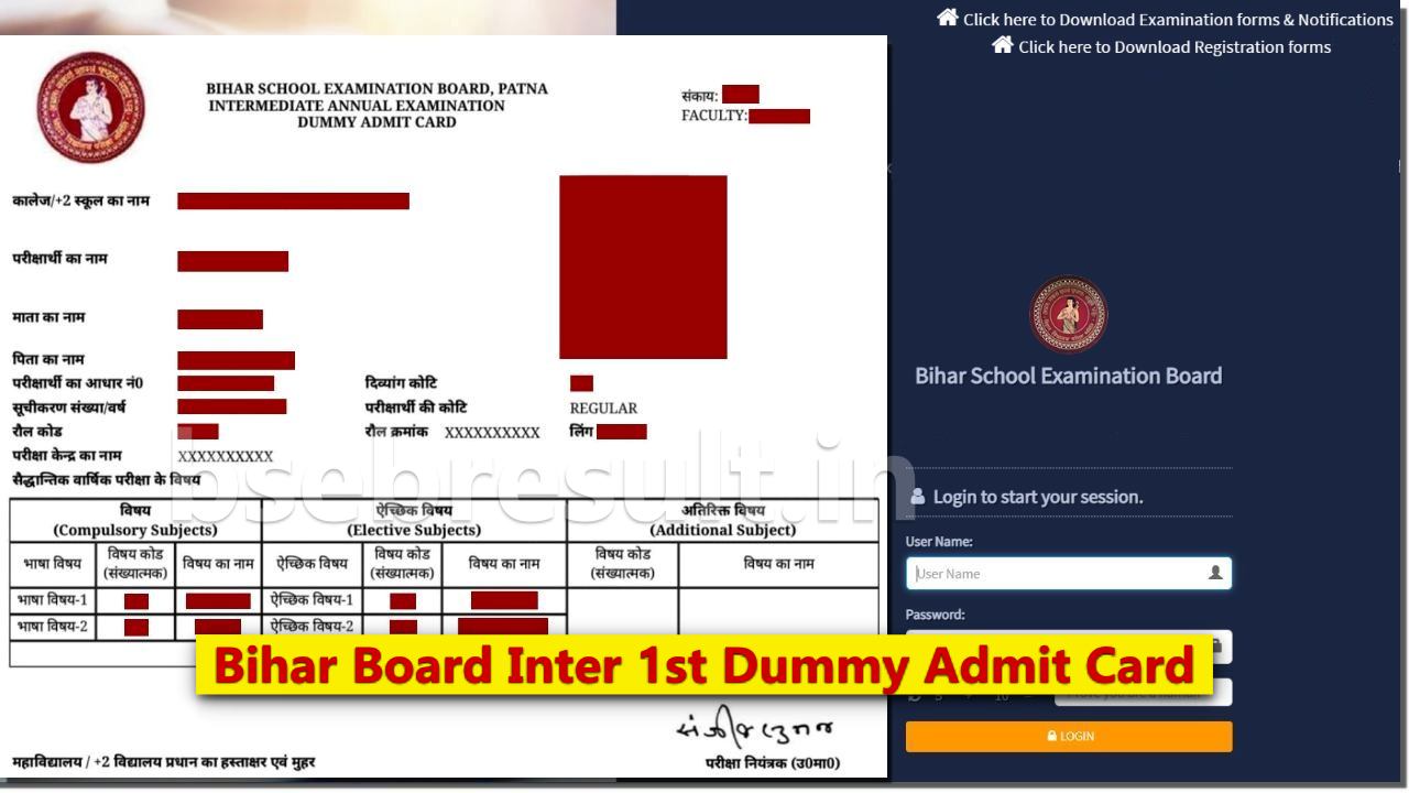 BSEB 1st Dummy Admit Card 12th Bihar Board Download