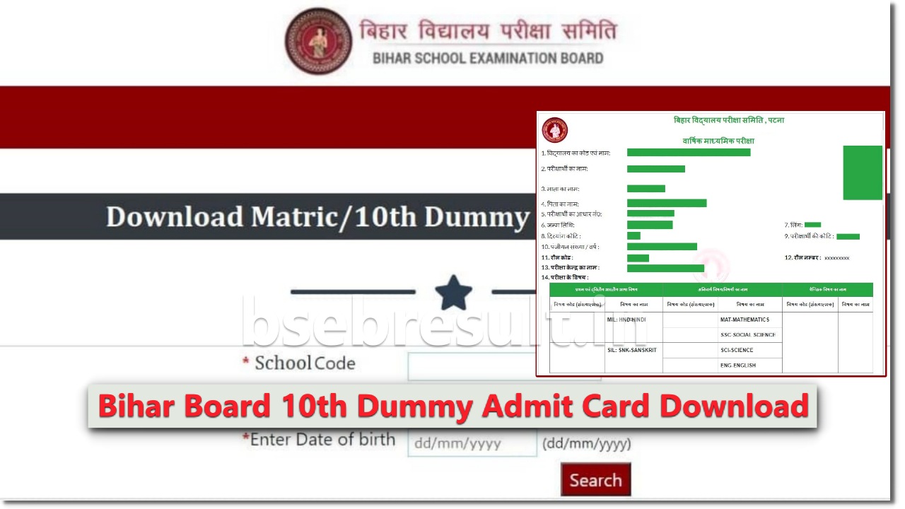 BSEB Dummy Admit Card 10th Bihar Board Download Link