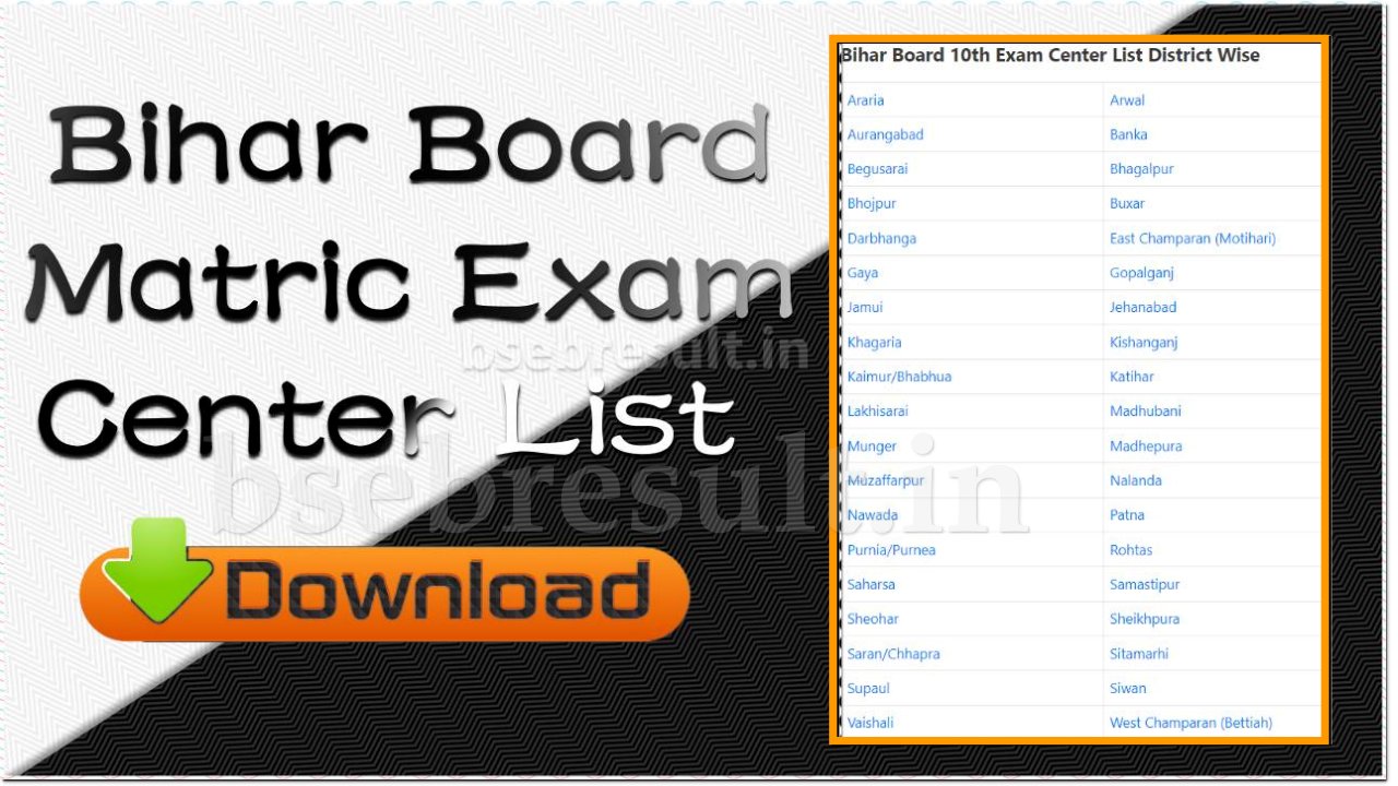 bihar board 10th exam center list pdf