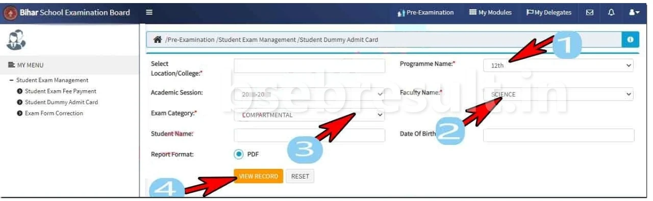 Bihar-Board-dummy-12th-admit-card-download-select-options