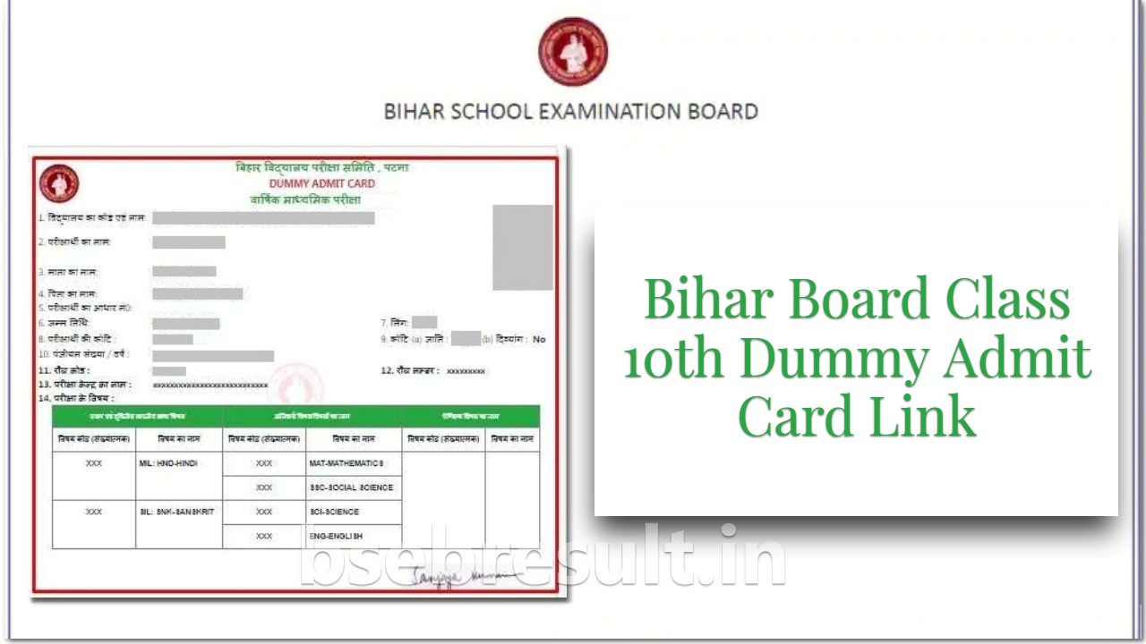 bihar class 10th dummy admit card