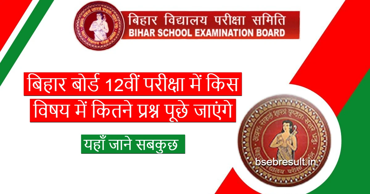 How many questions will be asked in which subject in Bihar Board 12th exam 2024