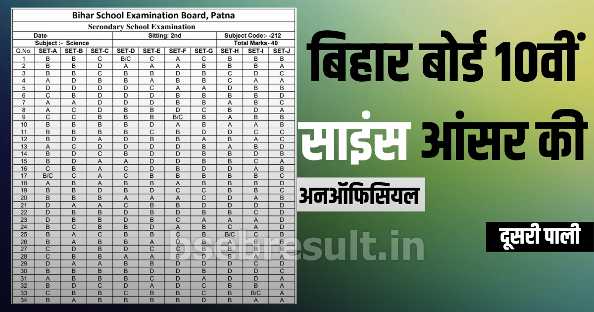 Bihar Board 10th Science Answer Key Unofficial Download Link 2nd Shift