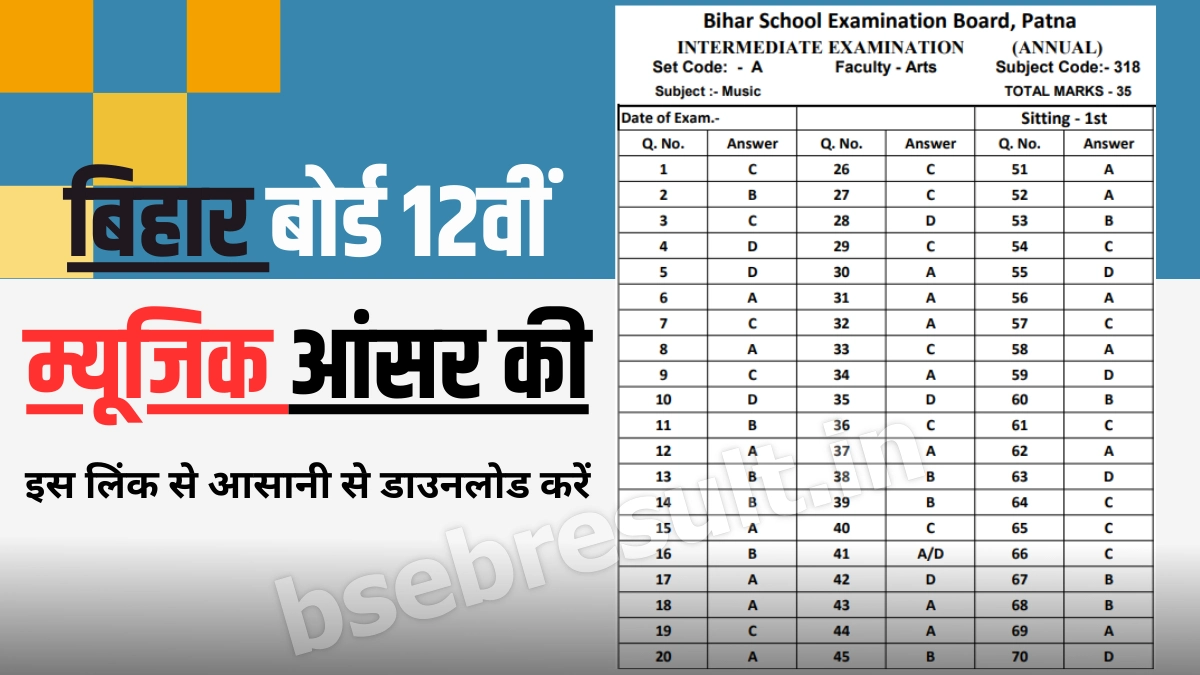 Bihar Board 12th Music Answer Key Unofficial Download Link 9 February 2024