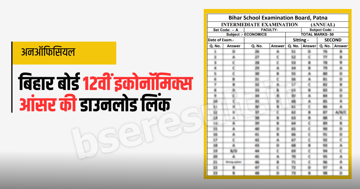Unofficial Bihar Board 12th Class Economics Answer Key Download Link 1st February 2024
