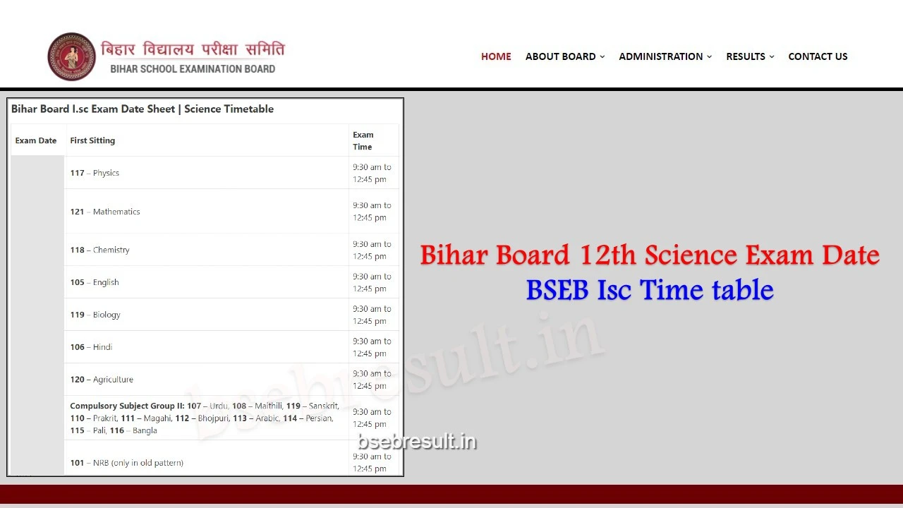 bihar board 12th time table science