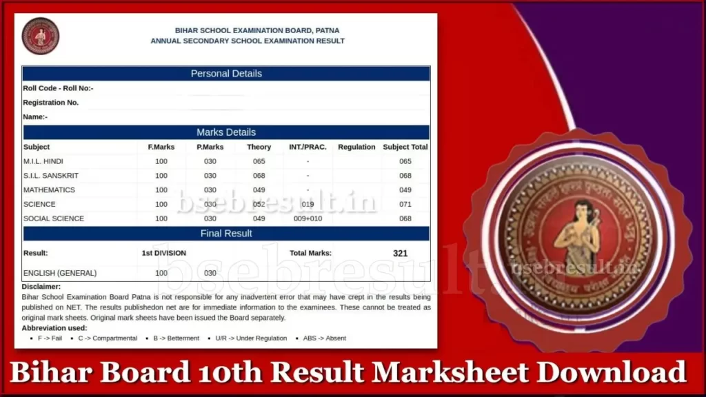bihar board 10th result 2024 marksheet