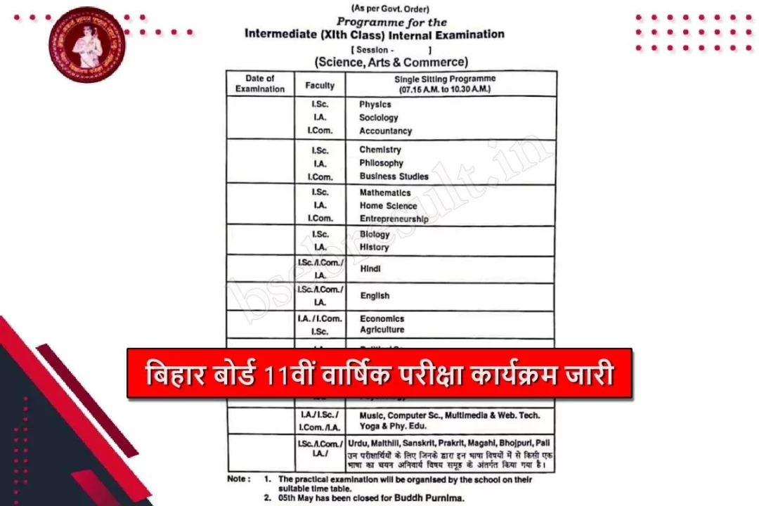 BSEB 11th Class Exam Date 2024