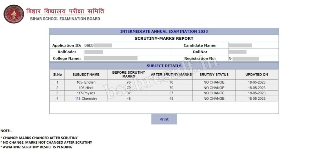 bihar board inter scrutiny result 12th 2023 pdf