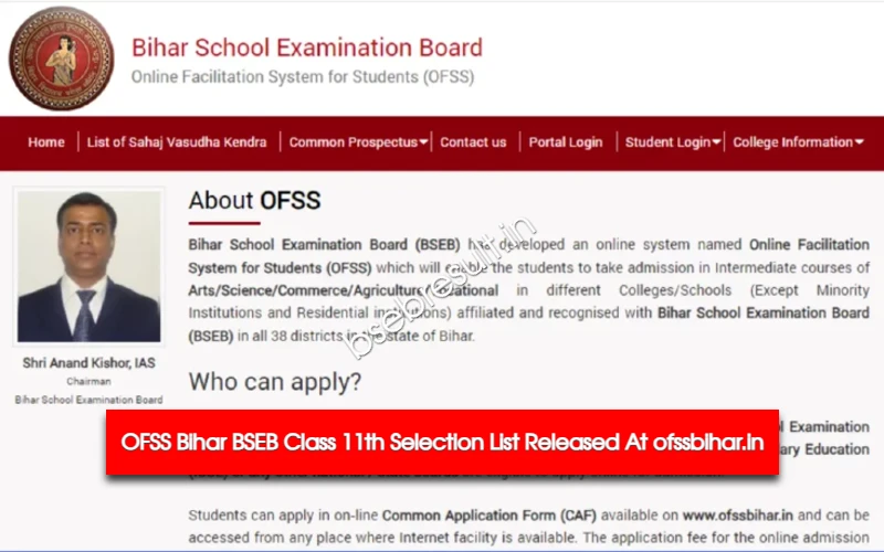 OFSS Bihar BSEB Class 11th Selection List 2023 Released At ofssbihar.in