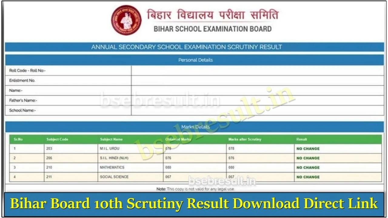 bihar board scrutiny result 10th 2024 pdf download