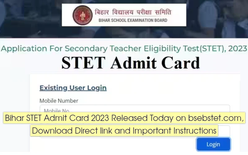 Bihar STET Admit Card 2023 Released Today