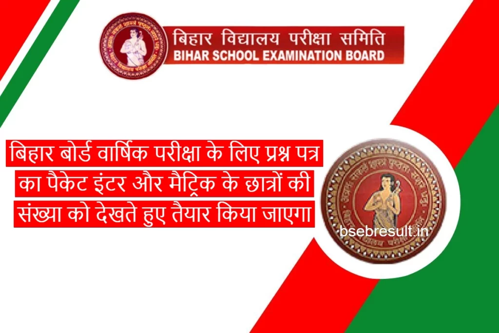 Question paper packet for Bihar Board Annual Examination 2024 will be prepared considering the number of Inter and Matric students