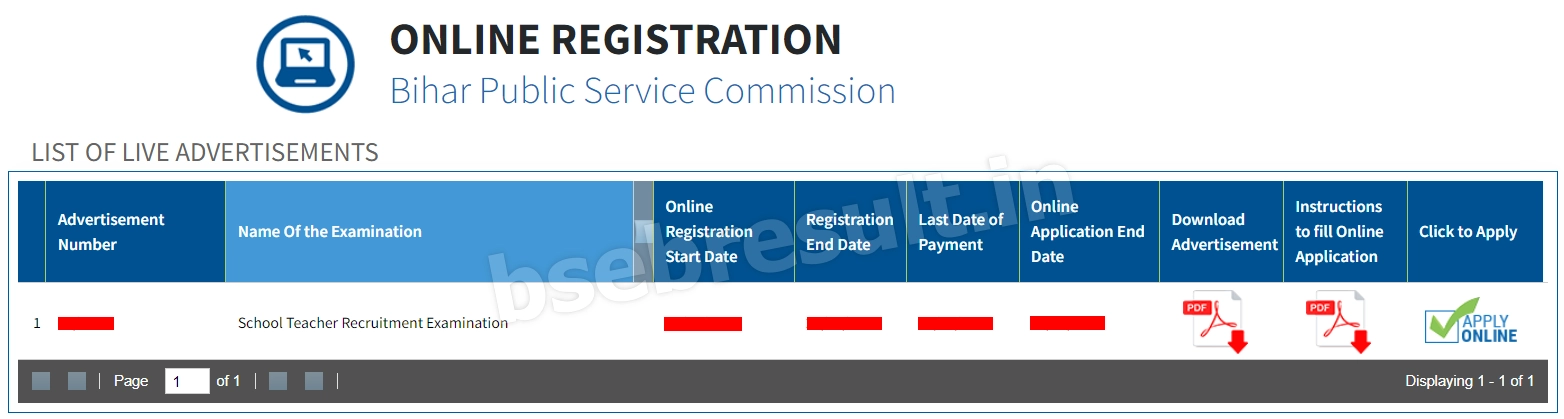 BPSC TRE Online Registration HomePage
